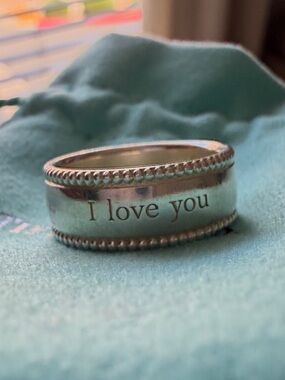 Tiffany & Co. Sterling Silver Band 925 vintage "i love you" beaded band ring
